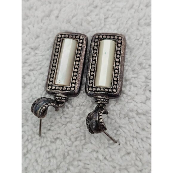 Vintage Silver & Mother of Pearl Rectangular Drop Earrings - Picture 5 of 7